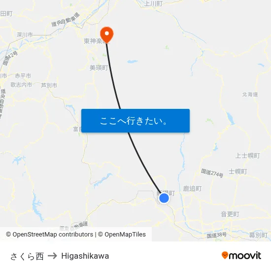 さくら西 to Higashikawa map