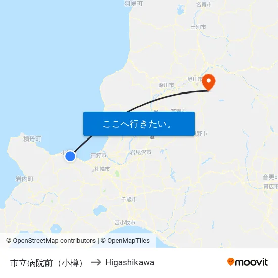 市立病院前（小樽） to Higashikawa map
