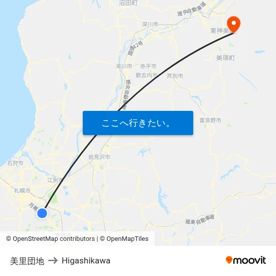 美里団地 to Higashikawa map