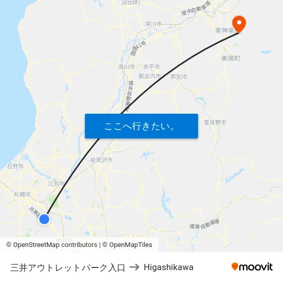 三井アウトレットパーク入口 to Higashikawa map