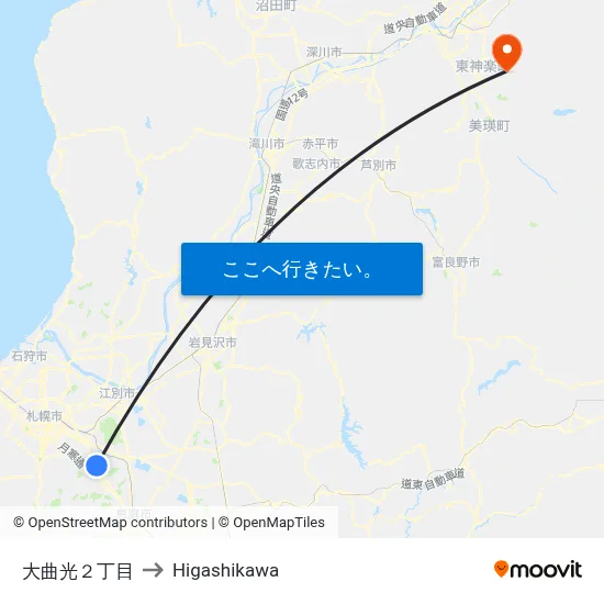 大曲光２丁目 to Higashikawa map