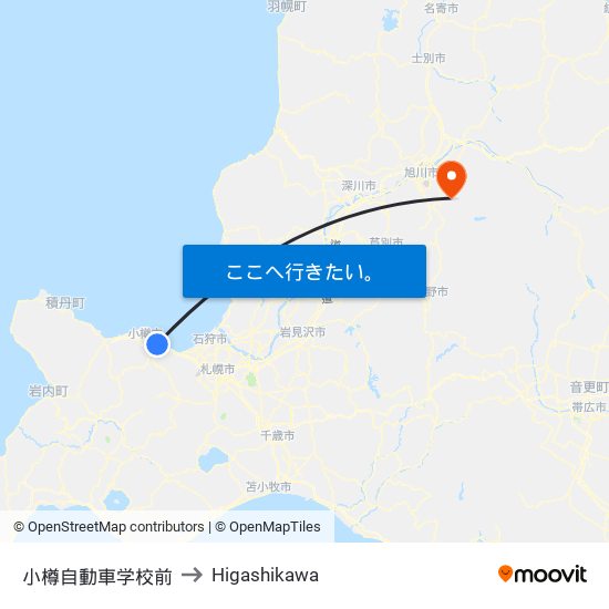 小樽自動車学校前 to Higashikawa map
