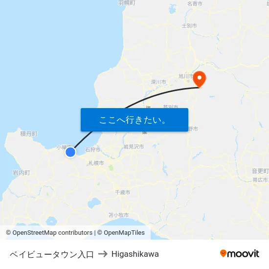 ベイビュータウン入口 to Higashikawa map