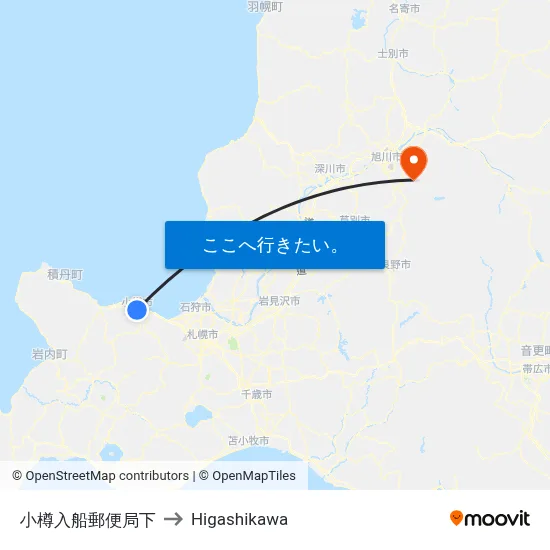 小樽入船郵便局下 to Higashikawa map