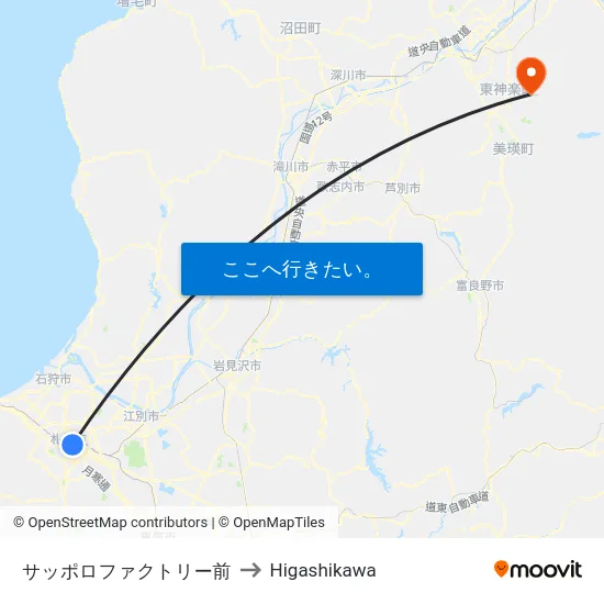 サッポロファクトリー前 to Higashikawa map
