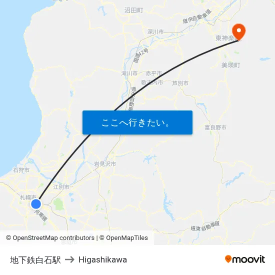 地下鉄白石駅 to Higashikawa map