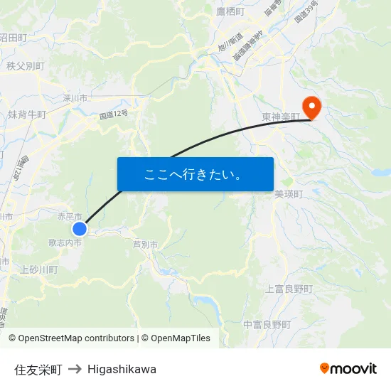 住友栄町 to Higashikawa map