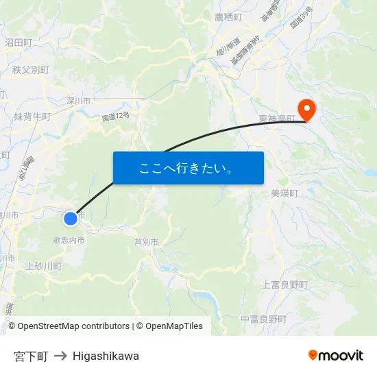 宮下町 to Higashikawa map