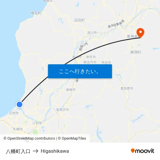 八幡町入口 to Higashikawa map