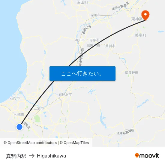 真駒内駅 to Higashikawa map