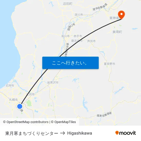 東月寒まちづくりセンター to Higashikawa map