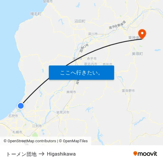 トーメン団地 to Higashikawa map