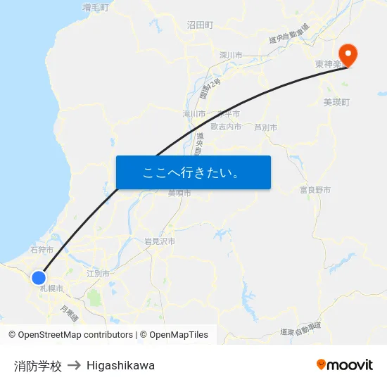 消防学校 to Higashikawa map