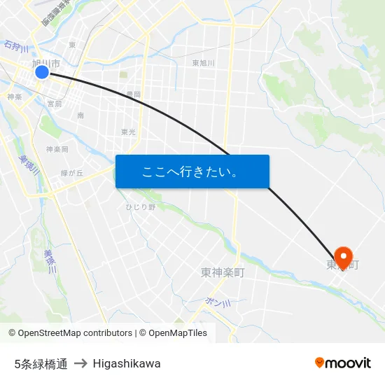 5条緑橋通 to Higashikawa map