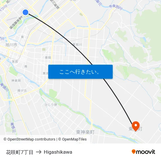 花咲町7丁目 to Higashikawa map