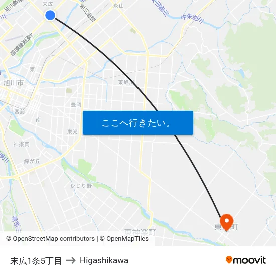 末広1条5丁目 to Higashikawa map