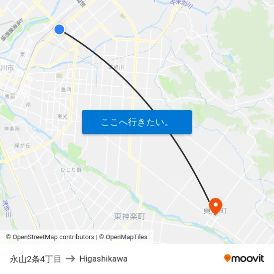 永山2条4丁目 to Higashikawa map