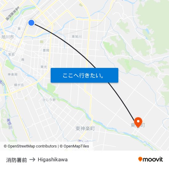 消防署前 to Higashikawa map