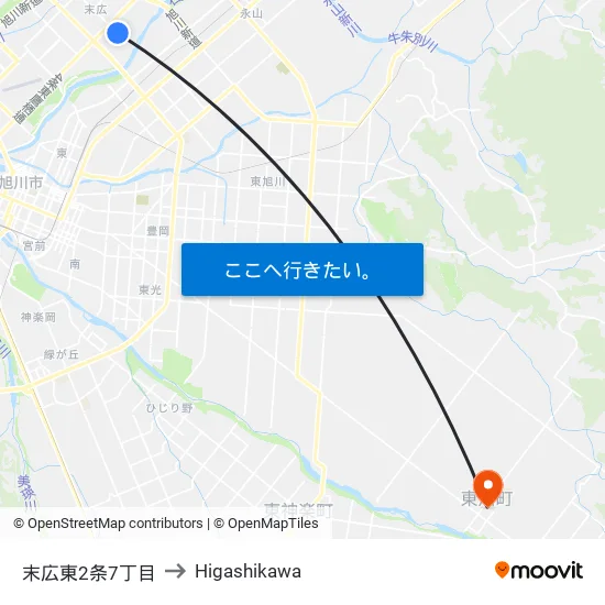 末広東2条7丁目 to Higashikawa map