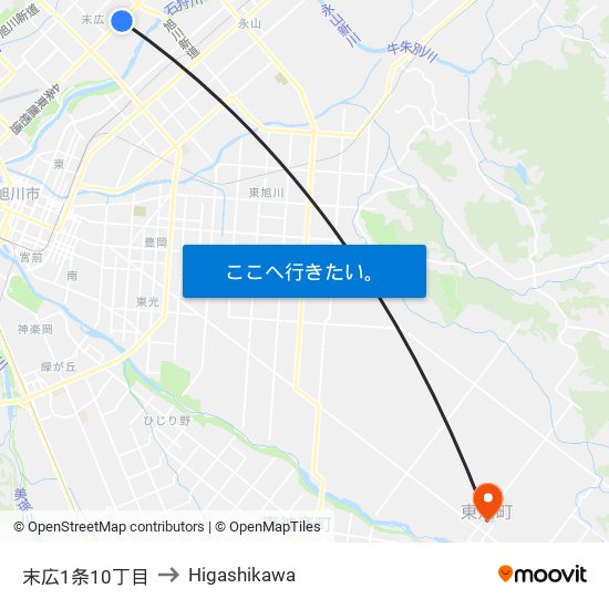 末広1条10丁目 to Higashikawa map
