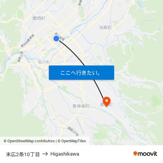 末広2条10丁目 to Higashikawa map