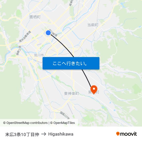 末広3条10丁目仲 to Higashikawa map