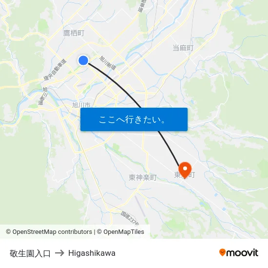 敬生園入口 to Higashikawa map