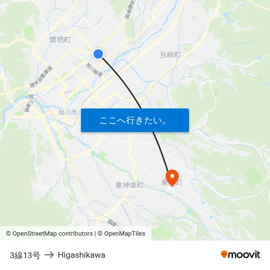 3線13号 to Higashikawa map