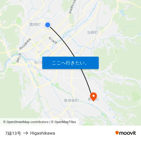 7線13号 to Higashikawa map