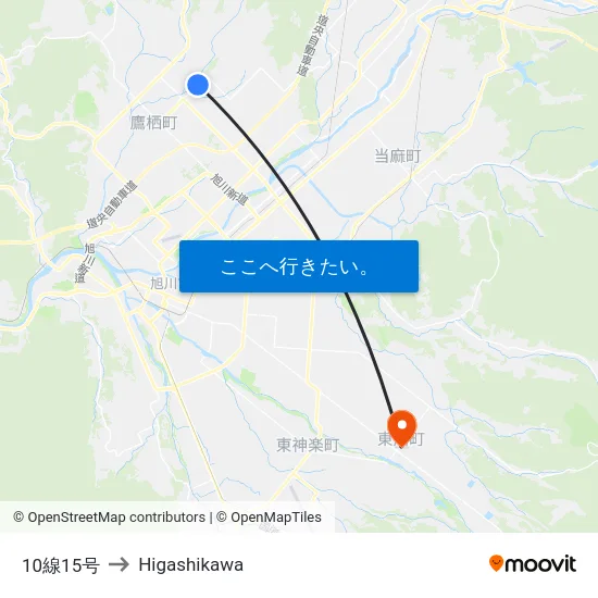 10線15号 to Higashikawa map