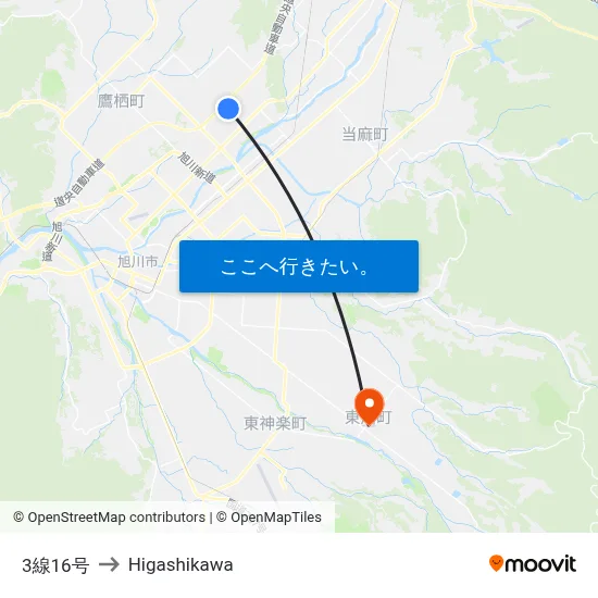 3線16号 to Higashikawa map