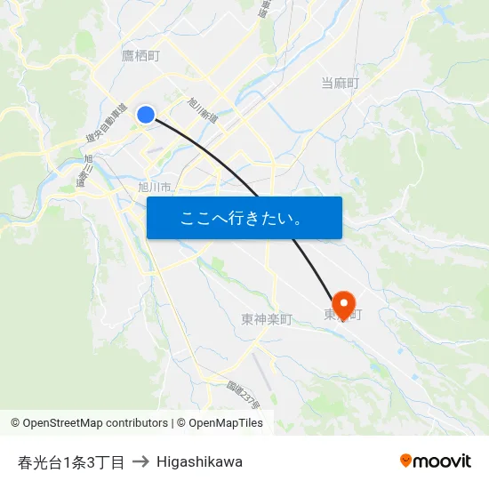 春光台1条3丁目 to Higashikawa map