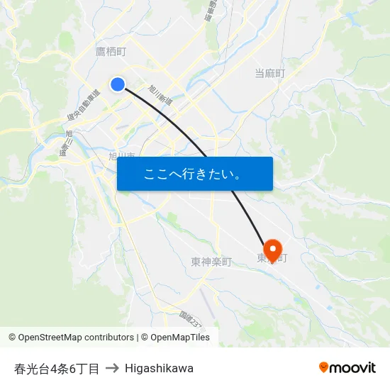 春光台4条6丁目 to Higashikawa map
