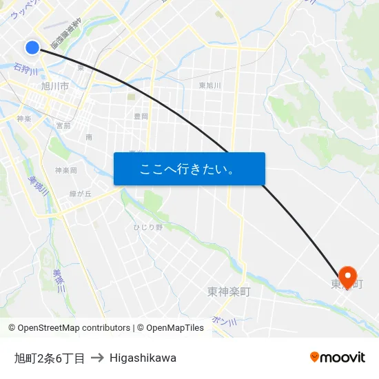 旭町2条6丁目 to Higashikawa map