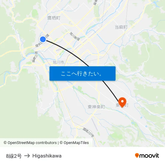 8線2号 to Higashikawa map