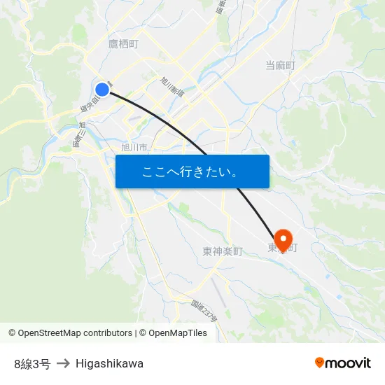 8線3号 to Higashikawa map