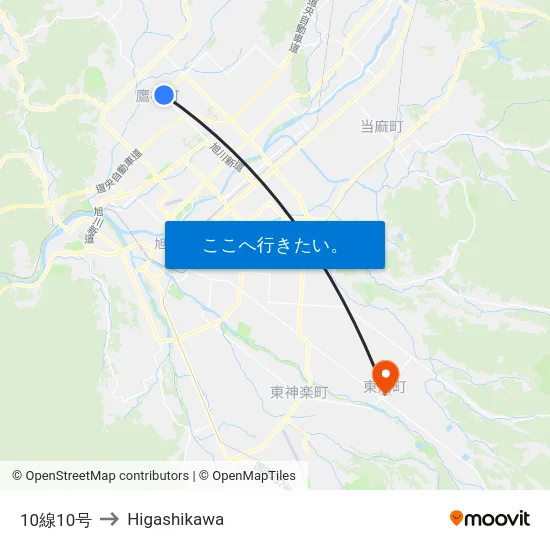 10線10号 to Higashikawa map