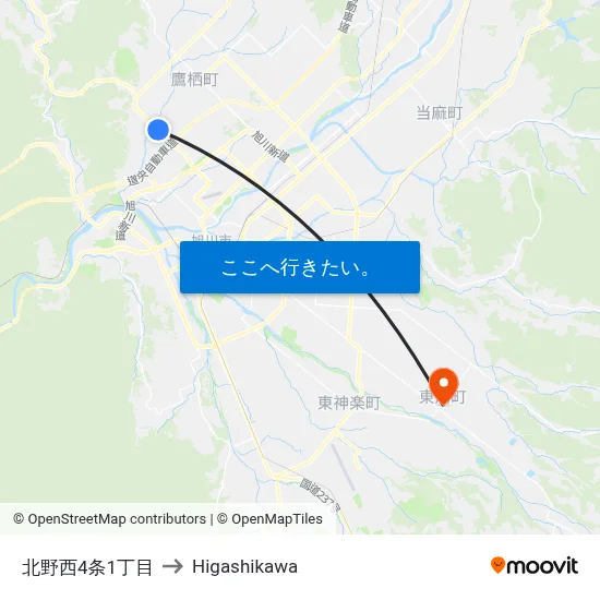 北野西4条1丁目 to Higashikawa map