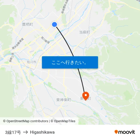 3線17号 to Higashikawa map