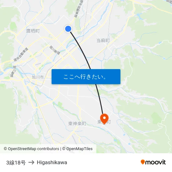 3線18号 to Higashikawa map