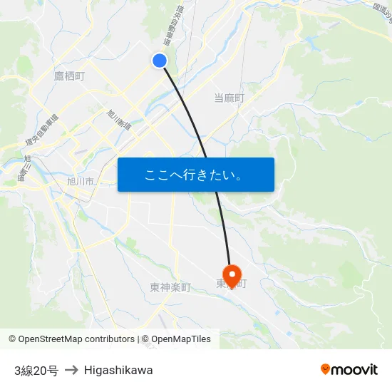 3線20号 to Higashikawa map