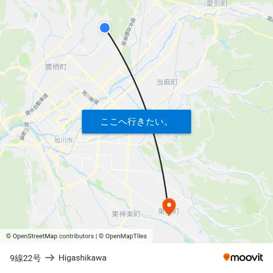 9線22号 to Higashikawa map