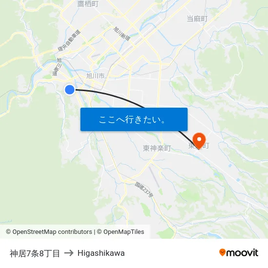 神居7条8丁目 to Higashikawa map