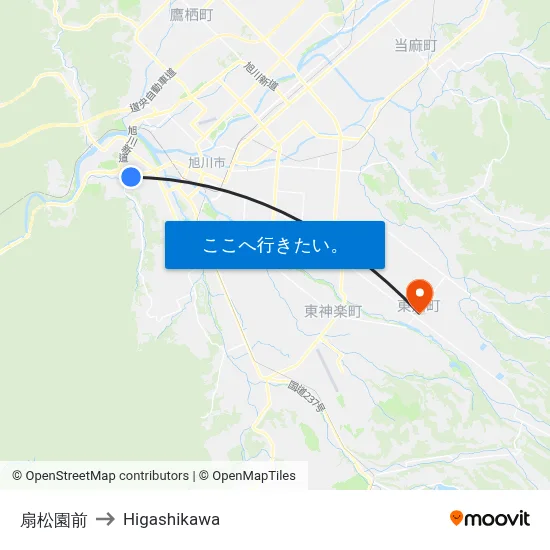 扇松園前 to Higashikawa map