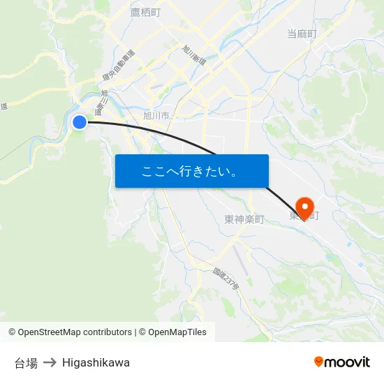 台場 to Higashikawa map