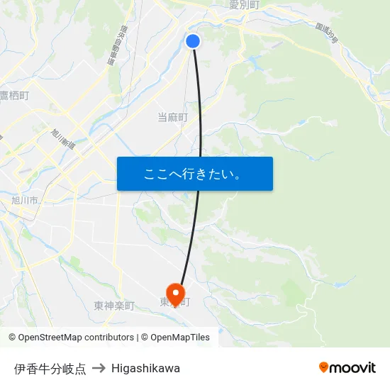 伊香牛分岐点 to Higashikawa map