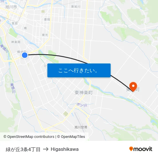 緑が丘3条4丁目 to Higashikawa map