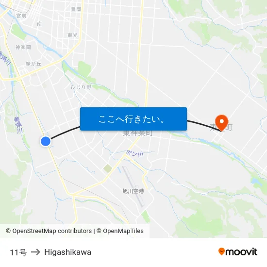 11号 to Higashikawa map