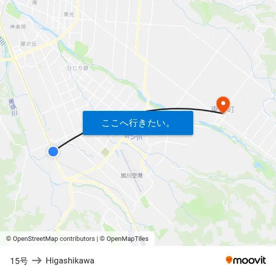 15号 to Higashikawa map
