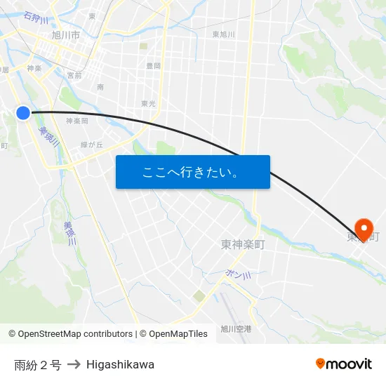 雨紛２号 to Higashikawa map